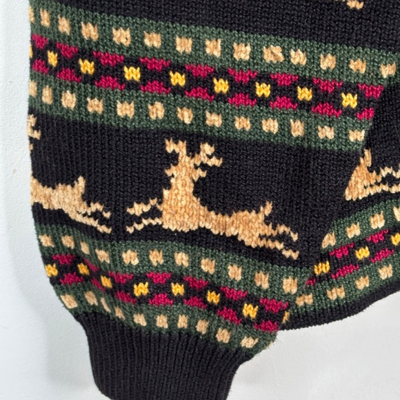 VTG 90s Christine Foley Christmas Cardigan Sweater 2 Black Reindeer Fair Isle - Picture 4 of 11